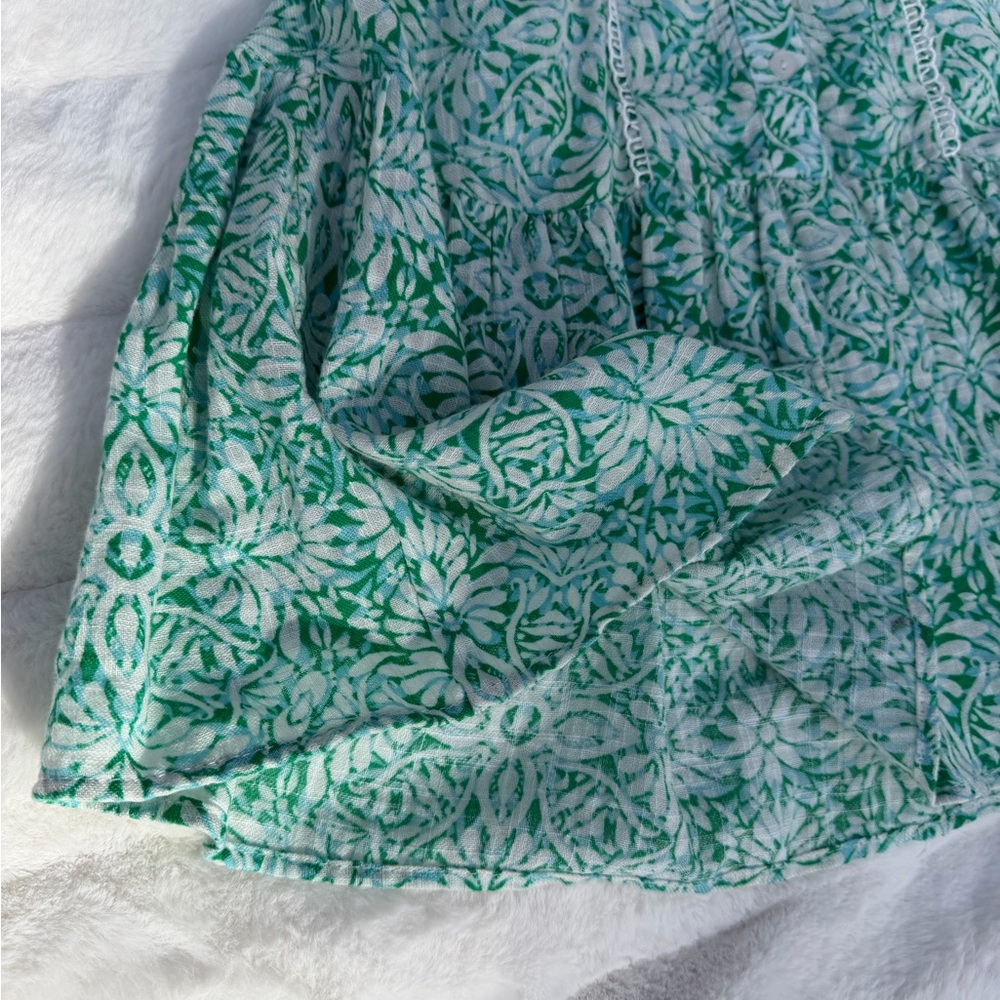 Zara Green Floral Mini Dress Swimsuit Cover Up Flowy Boho Spring Summer - Picture 6 of 9